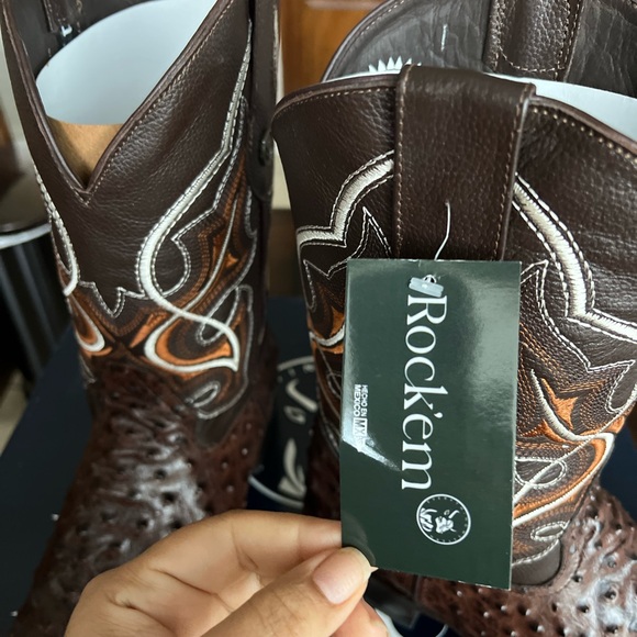 New Ostrich Matte Rustic Square Toe Cowboy Boot 12 - Picture 10 of 10